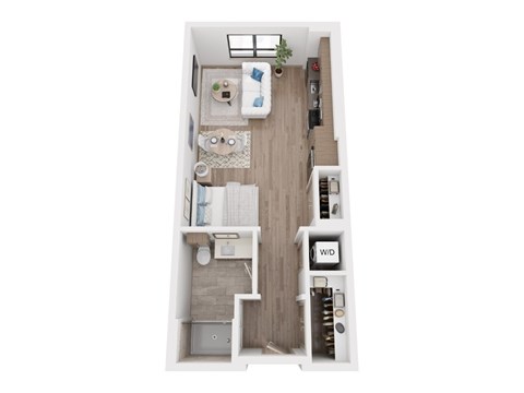 Floor plan for studio, 1 bath, 607 sqft